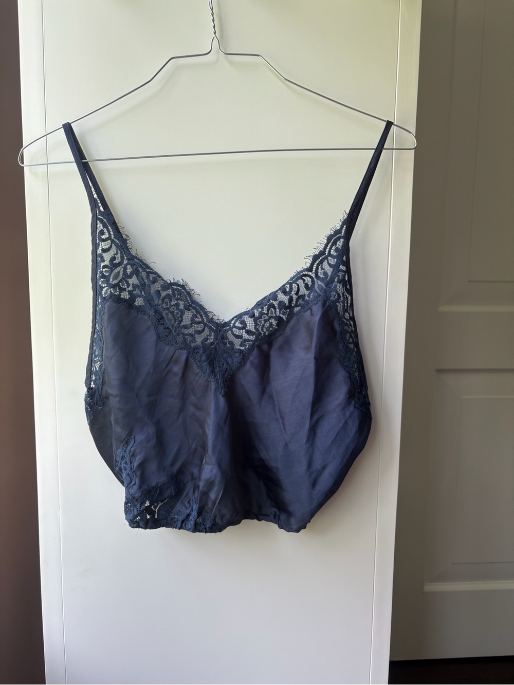 Free People Navy Lace-Trim Silk Camisole